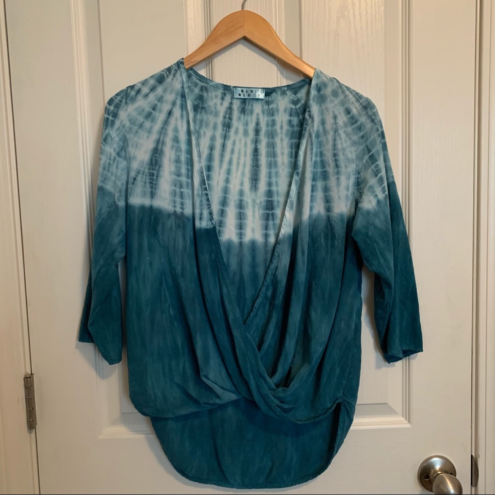 Blue Blush Turquoise Tie-Dye Draped Blouse Small